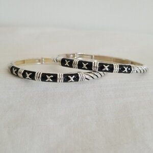 Silver Black Ribbed Stretch Bracelets